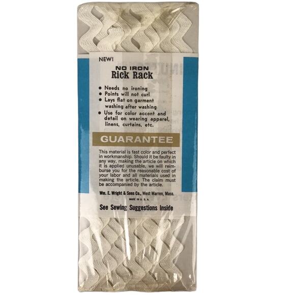 Vintage NOS Wright's Trims Rick Rack No Iron 100% Cotton White 30 3 Yards Sewing - Picture 3 of 4